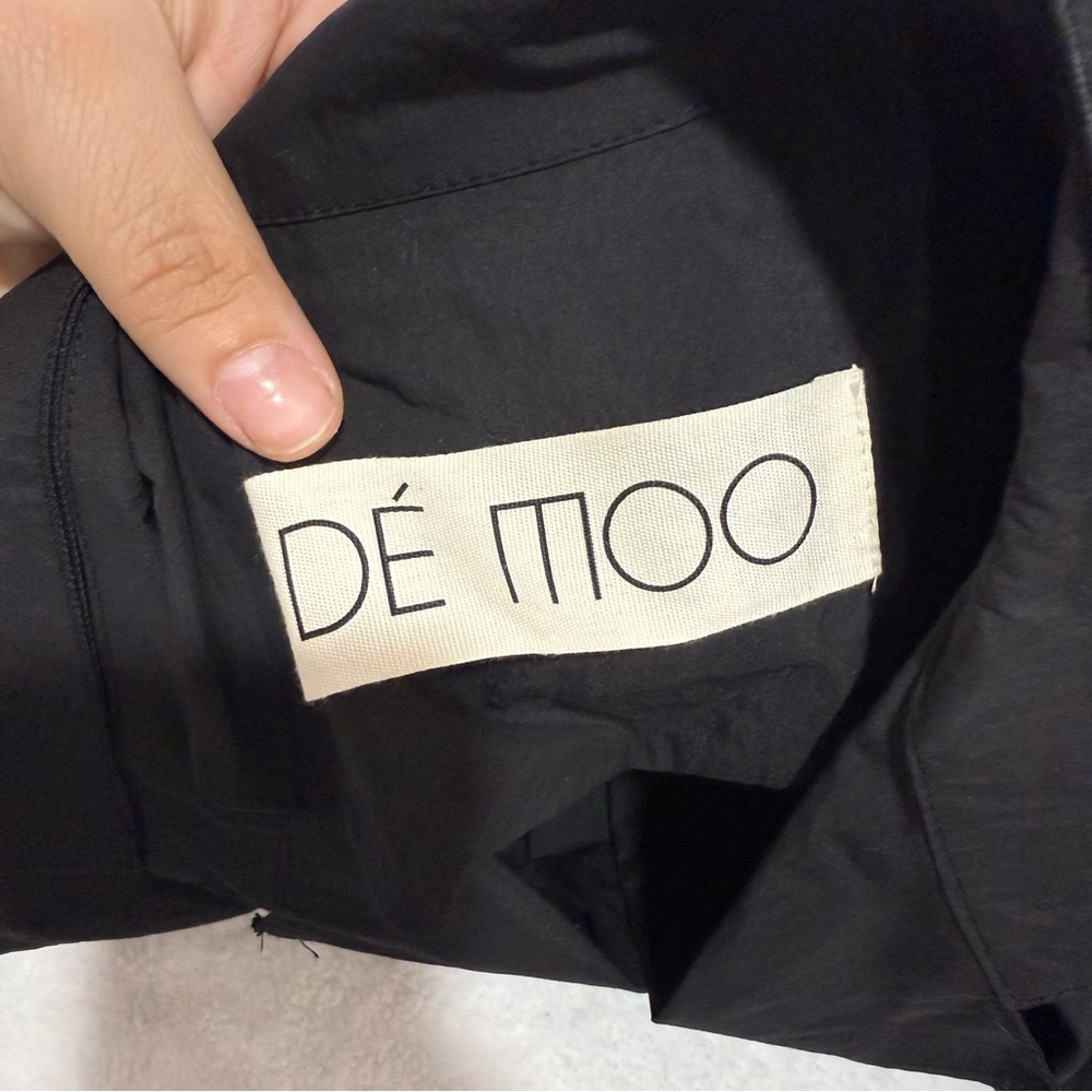 DEMOO Black Cotton Nylon Asymmetrical Button Down Top Korean Designer S/M - Picture 6 of 10